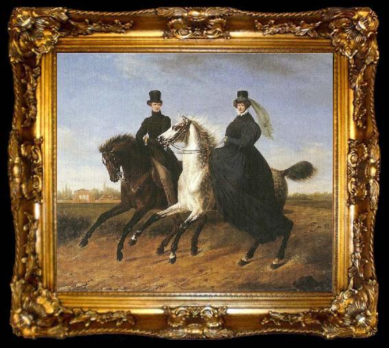 framed  Marie Ellenrieder General Krieg of Hochfelden and his wife on horseback,, ta009-2